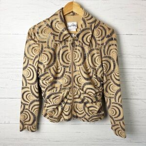 Joseph Ribkoff Faux Suede Ruched Zip Front Jacket Tan Black Lined 8